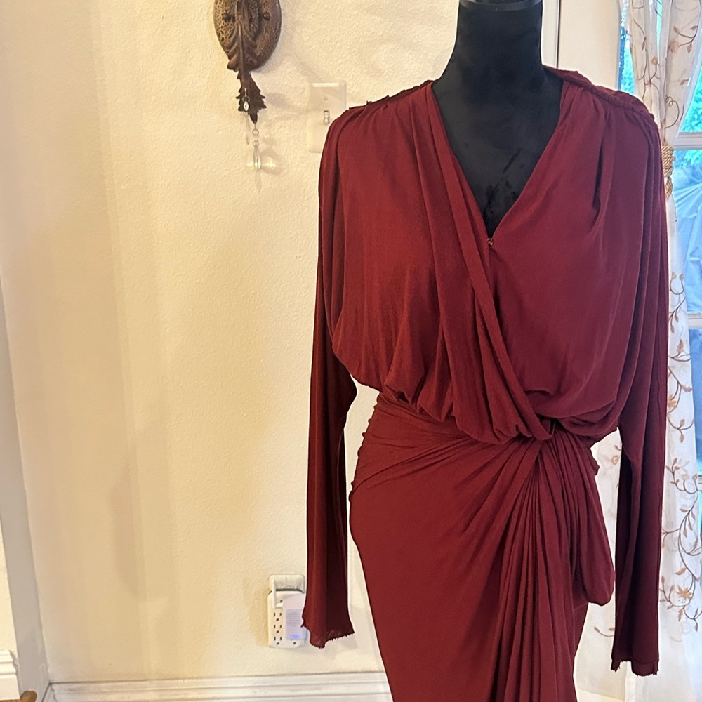Lanvin Rouche Burgundy Dress